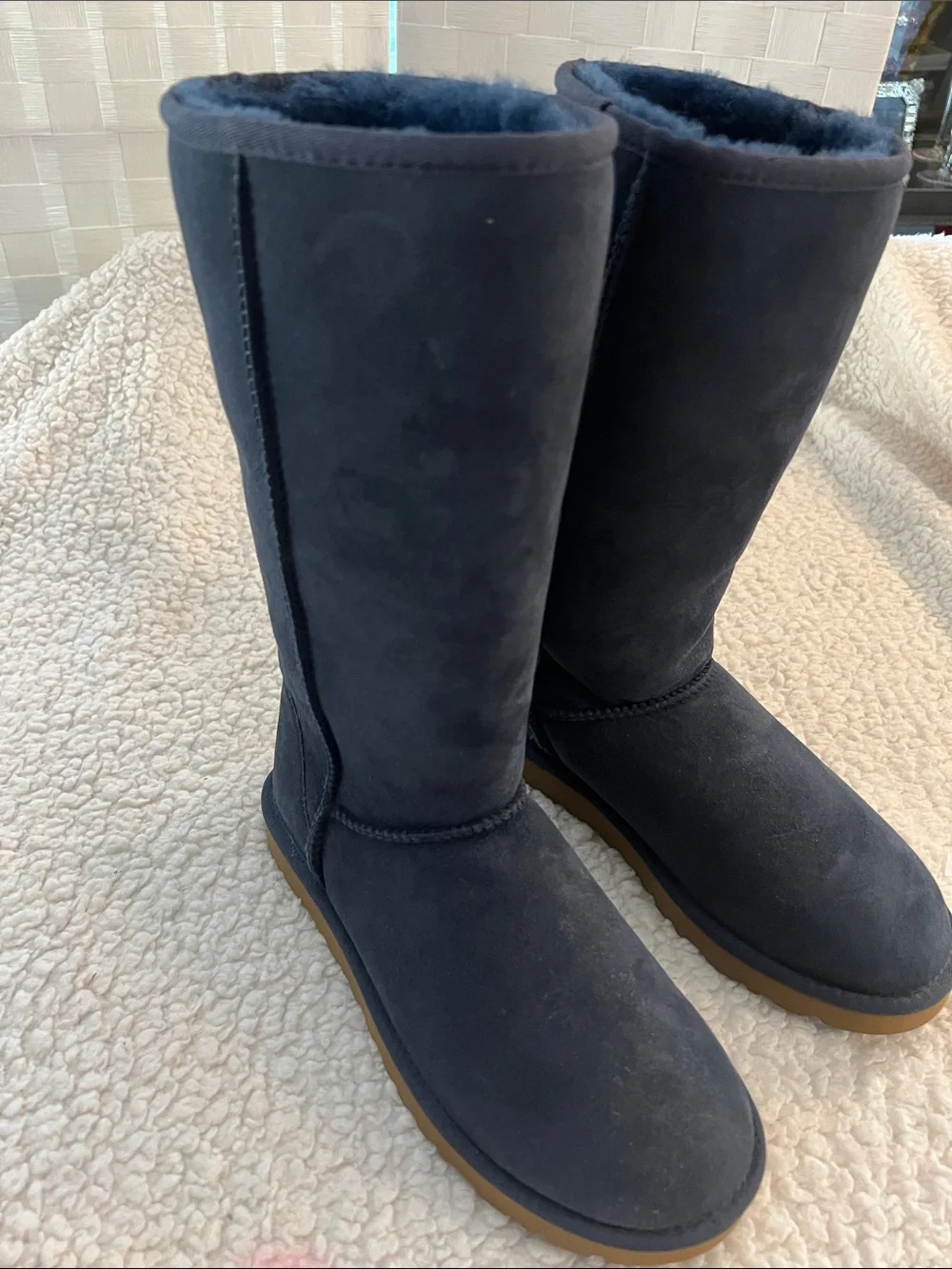 UGG Women's Tall Winter Boots in Dark Blue with Shearling Lining - Size 7
